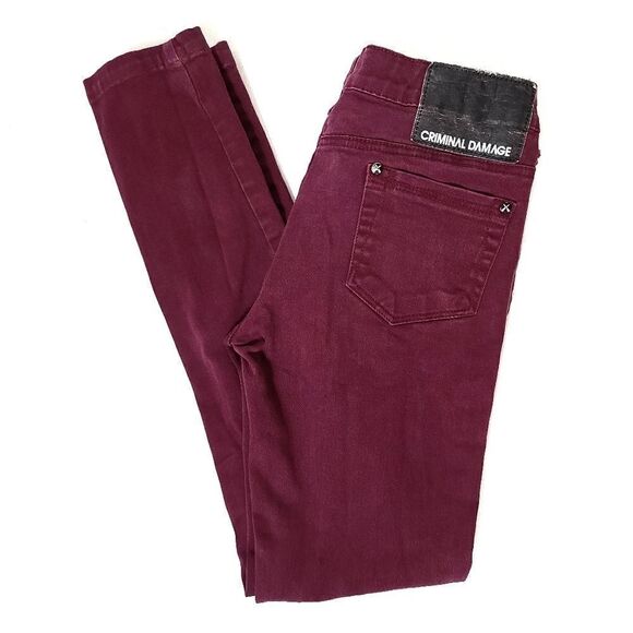Criminal Damage Burgundy Straight Leg Pants - Picture 1 of 7